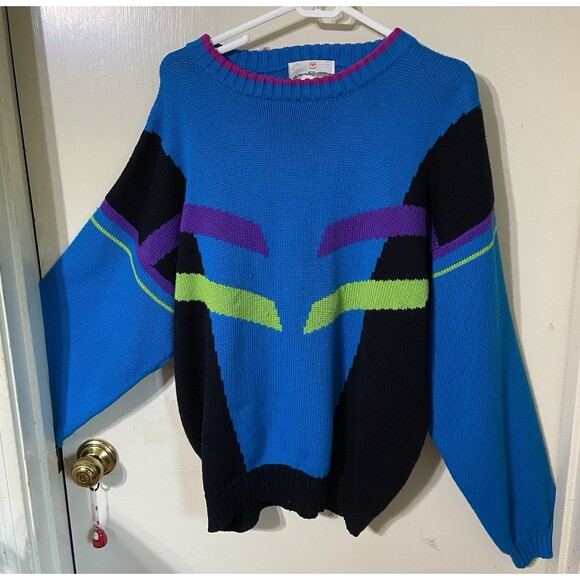 OBERMEYER Retro  “VECTOR” Wool Blend LS Pullover Ski Sweater Size L VINTAGE - Picture 1 of 9